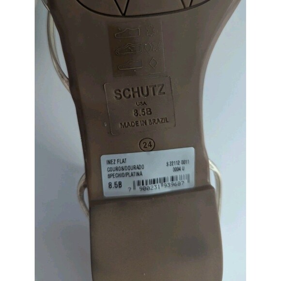 Schultz Inez Ankle Strap Sandal Size US 8.5 B Platina Gold Metallic Flat - Picture 8 of 10